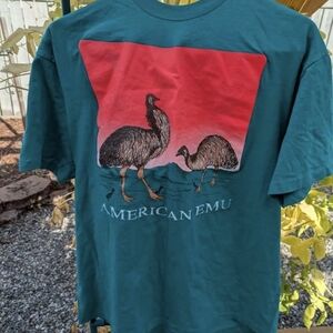 Vintage 'American Emu' Graphic Single Stitch Hanes Beefy-T Tag Size Large
